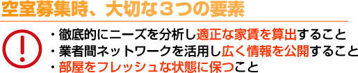 空室募集時、大事な３つの要素